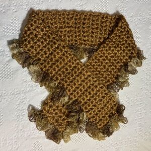 Handmade Gold Crochet Scarf with Ruffled Edges